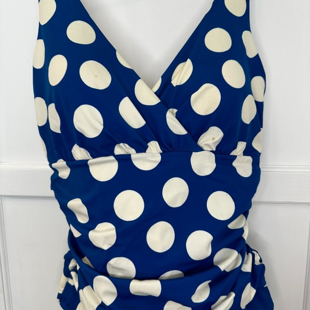 Boden Women's Blue and White Polka Dot One-Piece Swimsuit Size 14L